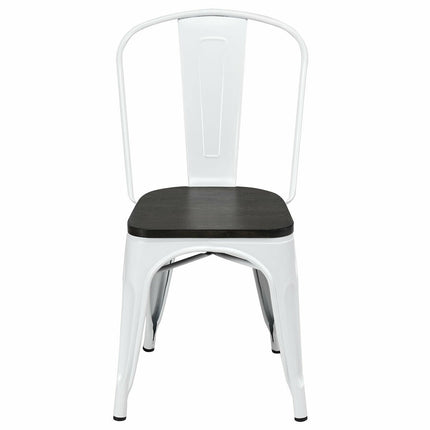 4 Pieces Tolix Style Metal Dining Side Chair Stackable Wood Seat