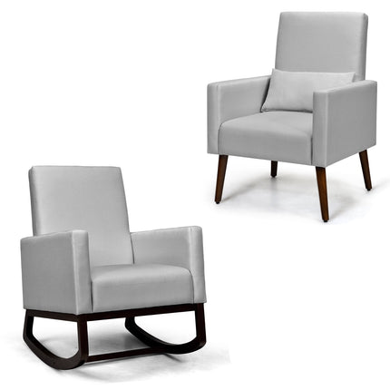 2-in-1 Fabric Upholstered Rocking Chair with Pillow