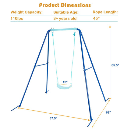 Outdoor Kids Swing Set with Heavy-Duty Metal A-Frame and Ground Stakes
