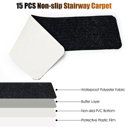 15 Pieces 30 x 8 Inch Slip Resistant Soft Stair Treads Carpet
