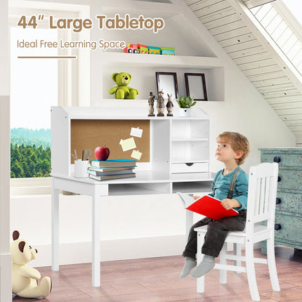 Kids Desk and Chair Set Study Writing Desk with Hutch and Bookshelves