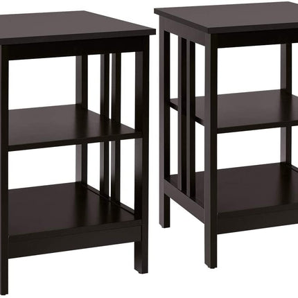 2 Pieces 3-Tier Nightstand with Reinforced Bars and Stable Structure