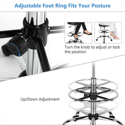Swivel Drafting Chair with Retractable Mid Back and Adjustable Foot Ring-Black