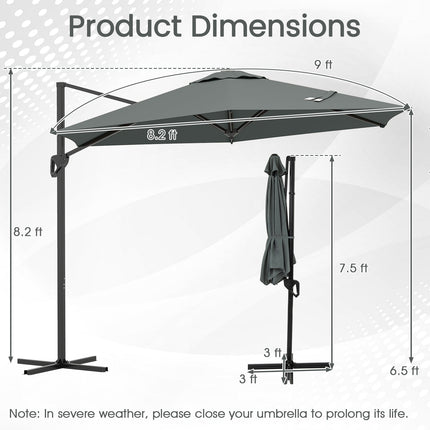 9 FT Cantilever Patio Umbrella with Vented Top and Sun-Protective Canopy