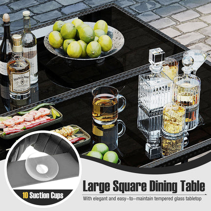 9 Piece Patio Dining Set with Tempered Glass Table and Ottoman