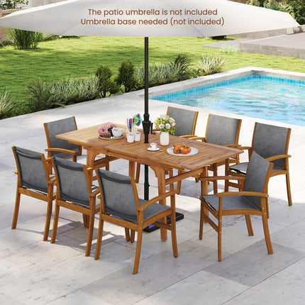 9 Pieces Acacia Wood Patio Dining Set for 6