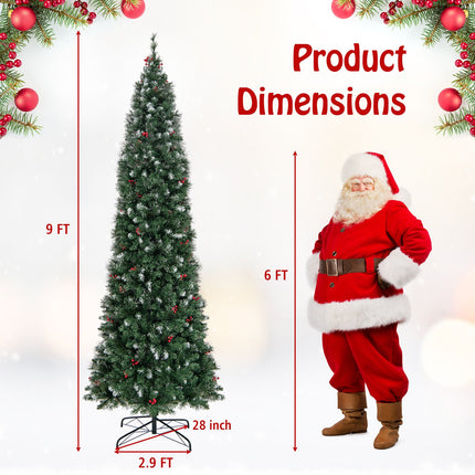 5/6/7/8/9 FT Pre-Lit Artificial Hinged Slim Pencil Christmas Tree