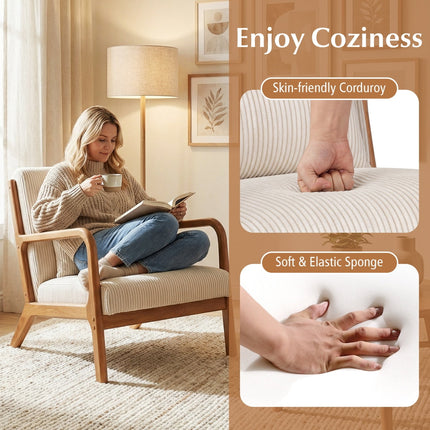 Accent Chair Corduroy Upholstered Lounge Chair with Lumbar Pillow