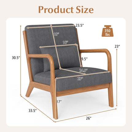 Accent Chair Corduroy Upholstered Lounge Chair with Lumbar Pillow
