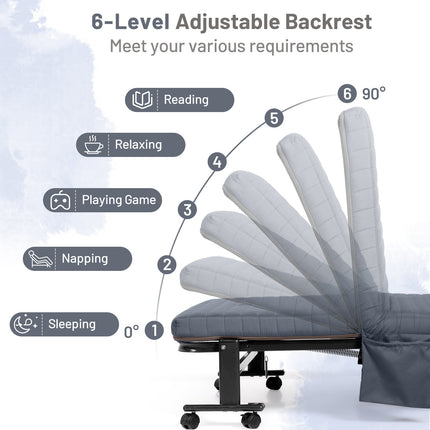Adjustable Folding Guest Bed Frame with Mattress and Wheels
