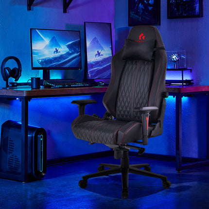 Adjustable Gaming Chair with Gas Lift 4D Armrest and Lumbar Support-Black
