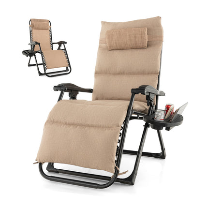 Adjustable Metal Zero Gravity Lounge Chair with Removable Cushion and Cup Holder Tray