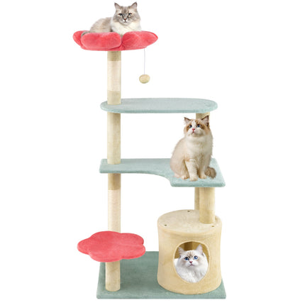49 Inch Tall Multi-Level Aesthetic Floral Kitten Tower with Flower-Shaped Plush Padded Perch-Multicolor