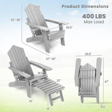 All-Weather HIPS Patio Adirondack Lounge Chair with Retractable Footrest