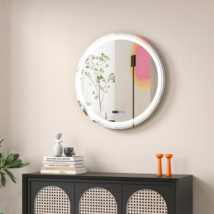 Anti-Fog Round Led Bathroom Mirror with 3 Color LED Lights