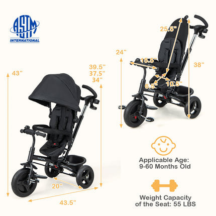 4-in-1 Baby Tricycle Toddler Trike with Reversible Seat and 5-Point Safety Harness
