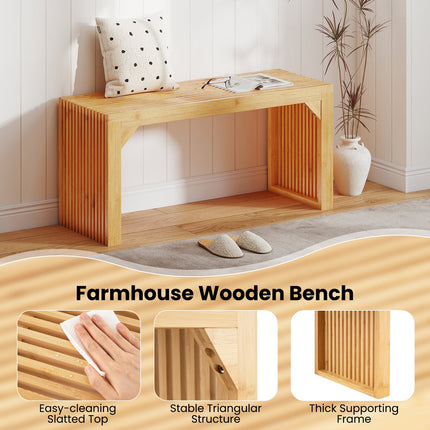 Bamboo Dining Bench Long Entryway Bench Indoor Outdoor Solid Wood Bench-Natural