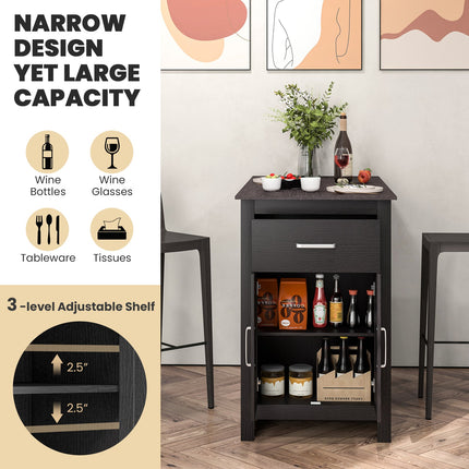Counter Height Bar Table with Storage Cabinet and Drawer
