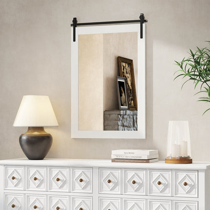 Rustic Wood Frame Barn Door Style Farmhouse Wall Mirror