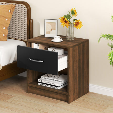 Bedside Table Nightstand with Drawer and Open Storage Shelf