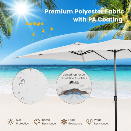 15 Feet Double-Sized Patio Umbrella with Crank Handle and Vented Tops