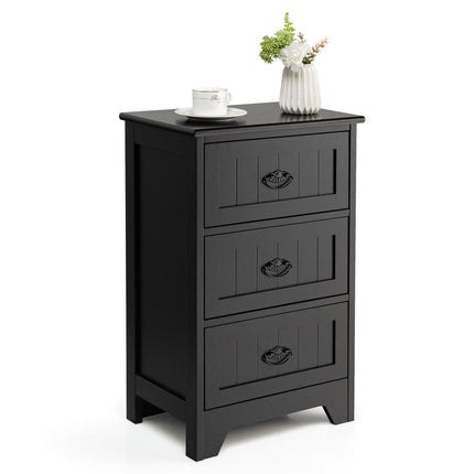 Farmhouse Nightstand with 3 Storage Drawers and Handles