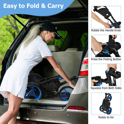 Folding 3 Wheels Golf Push Cart with Bag Scoreboard Adjustable Handle