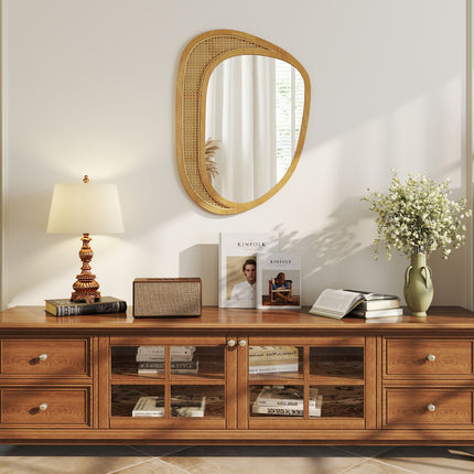 Bohemian Irregular Wall Mounted Decorative Mirror with Wooden Frame-Natural