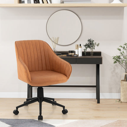Modern Home Office Chair with Curved Backrest and Comfortable Armrests-Brown