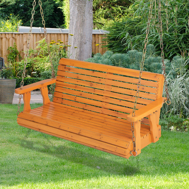 2-Person Wooden Porch Swing with Hanging Chains for Garden Yard