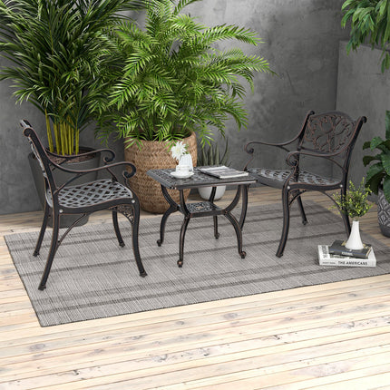 Cast Aluminum Outdoor Side Table with Storage Shelf for Garden Porch Balcony-Rustic Brown