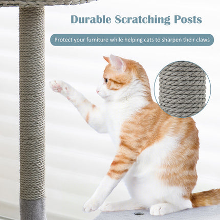 42 Inch Tall Cat Tower with Curved Metal Supporting Frame for Large and Small Cats-Gray