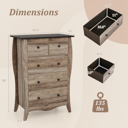 Closet Storage Organizer with 5 Folding Fabric Drawers and Anti-tipping Kit