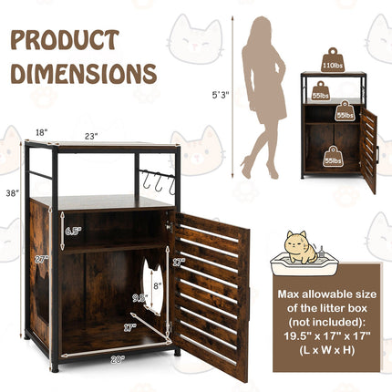 Cat Litter Box Enclosure with Louvered Door and 3-Tier Shelf