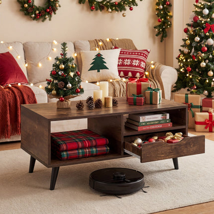 Coffee Table with Storage Rustic Rectangle Center Table