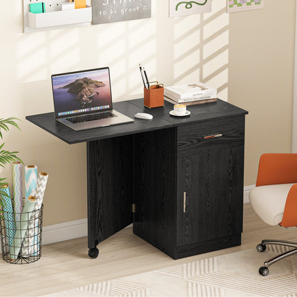 Folding Computer Desk with Drawer Mobile Home Office Desk with Cabinet