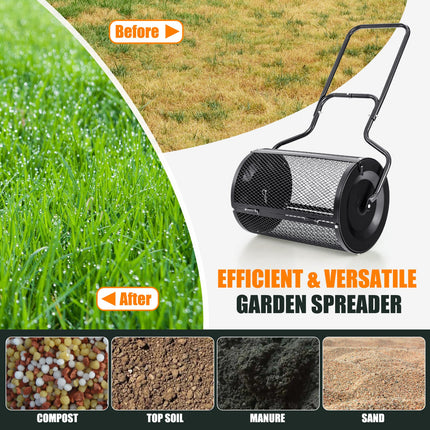 24 Inches Peat Moss Spreader with Upgrade Side Latches and U-shape Handle-Green