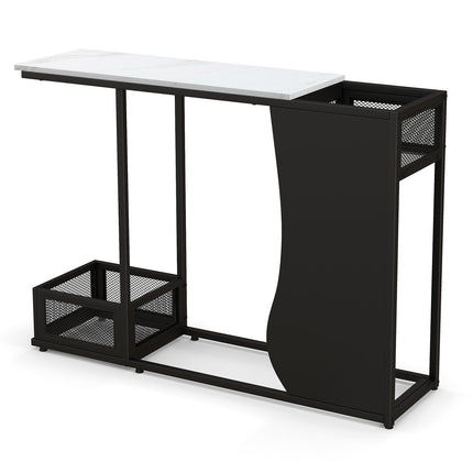 43.5 Inch Console Table with Plant Position and Faux Marble Top-Black