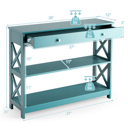 Console Table 3-Tier with Drawer and Storage Shelves
