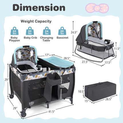 4-in-1 Convertible Portable Baby Playard Newborn Napper with Music and Toys