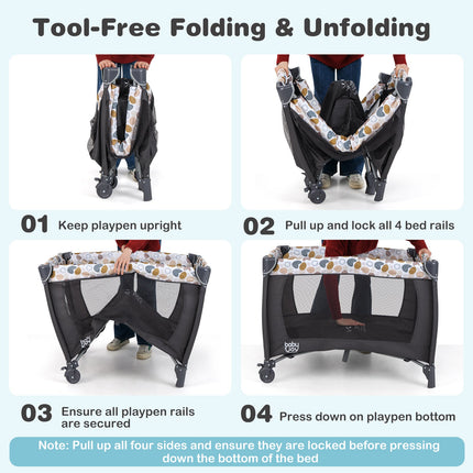 4-in-1 Convertible Portable Baby Playard Newborn Napper with Music and Toys