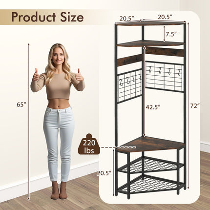 5-Tier Corner Hall Tree with Shoe Storage Bench