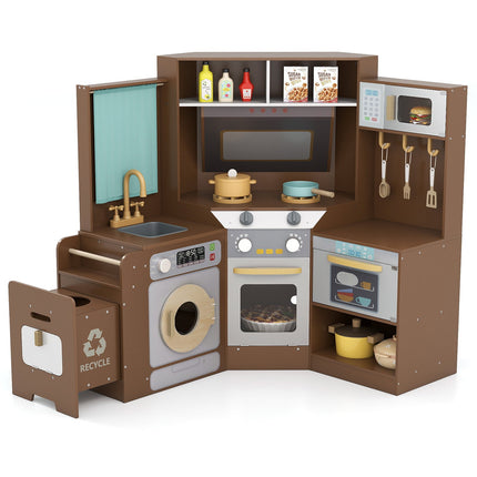 Corner Kitchen Toys with Lights and Sounds with Pull-out Trash Can and Stoves