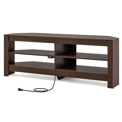 Corner TV Stand with Power Outlet and 4 Open Storage Shelves