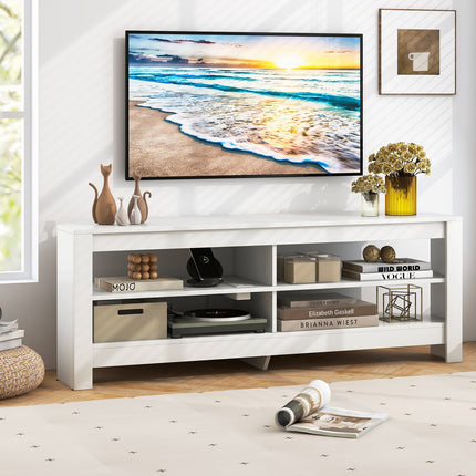Corner TV Stand with Power Outlet and 4 Open Storage Shelves