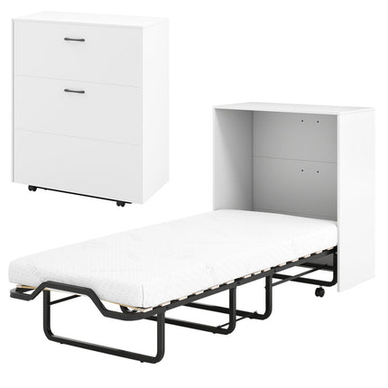 Cot Size Murphy Bed with Foldable Bed and Lockable Wheels