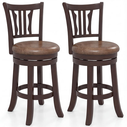 Counter Height Swivel Bar Stools Set of 2 with Back and Solid Rubber Frame