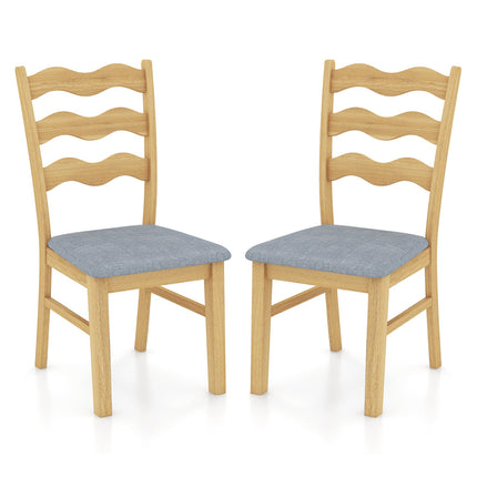 Dining Chair Set of 2 Linen Fabric Upholstered Kitchen Chairs with Padded Seat-Natural