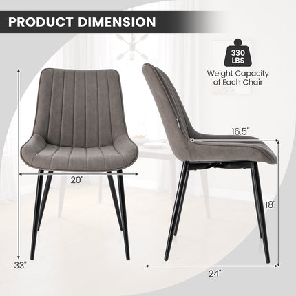 Faux-Leather Fabric Dining Chair Set of 2 with Metal Legs and Padded Seat