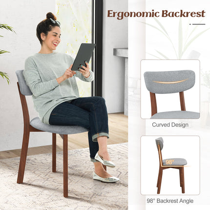 Dining Chairs Set of 2 Upholstered Mid-Back Chairs with Solid Rubber Wood Frame